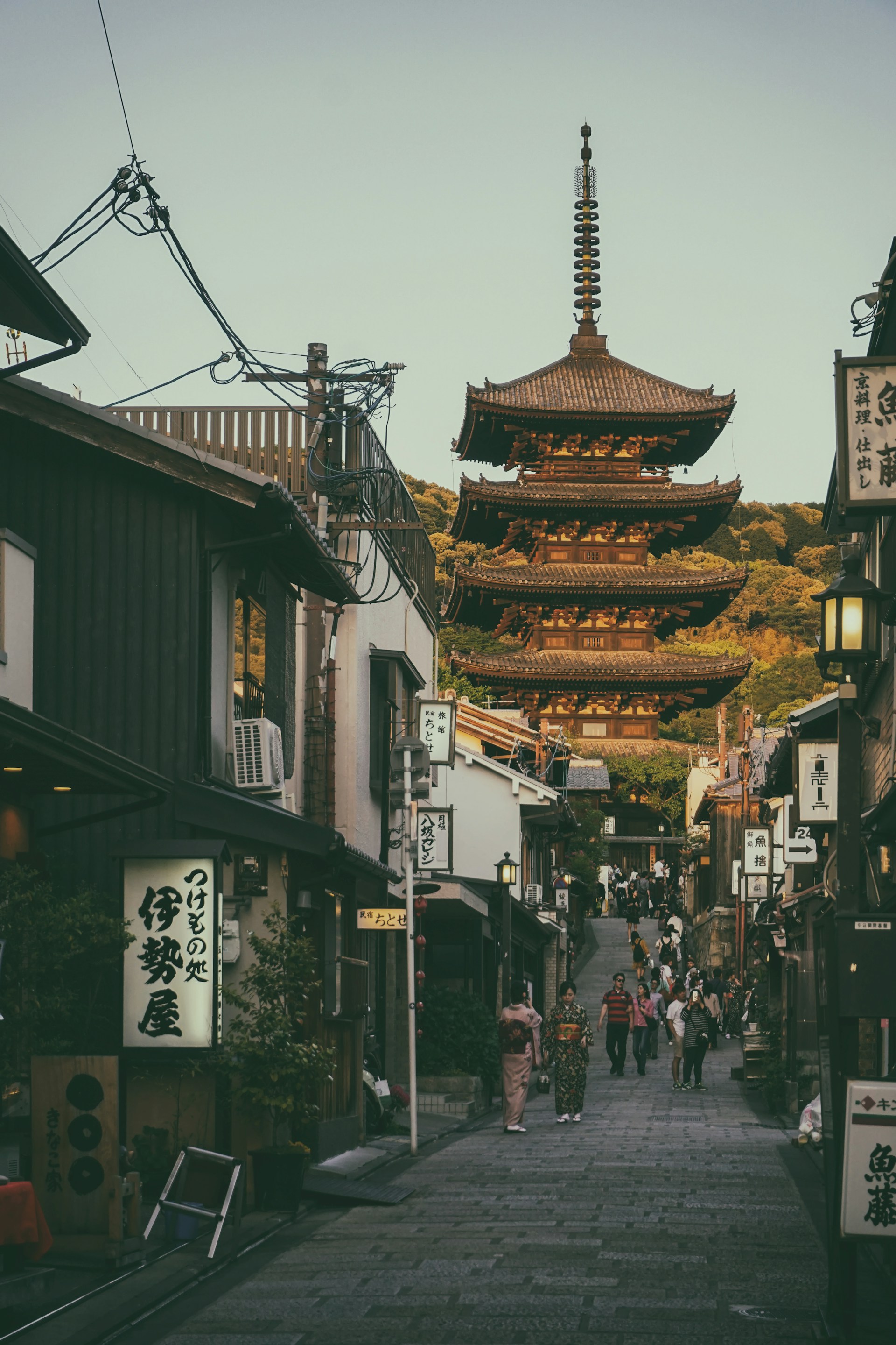 Kyoto's Higashiyama district near Yasaka Pagoda, one of the areas most affected by cherry blossom season crowds
